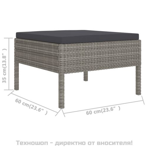 Градински лаундж комплект с възглавници 5 части полиратан сив