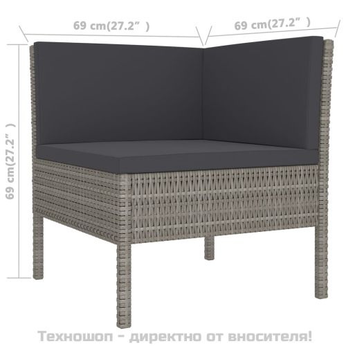 Градински лаундж комплект с възглавници 5 части полиратан сив