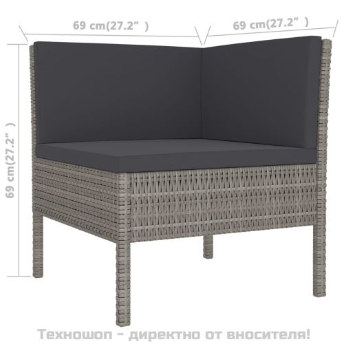 Градински лаундж комплект с възглавници 10 части полиратан сив