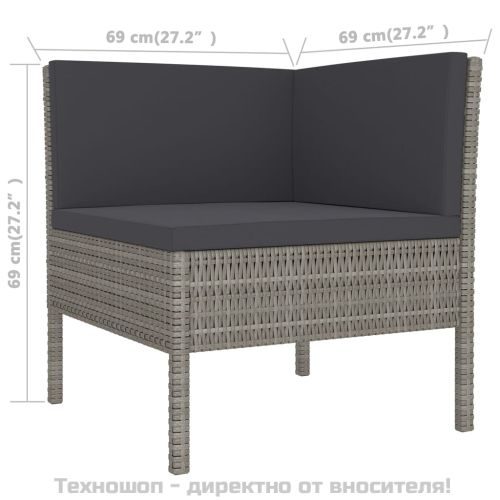 Градински лаундж комплект с възглавници 14 части полиратан сив