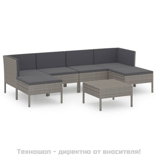 Градински лаундж комплект с възглавници 7 части полиратан сив