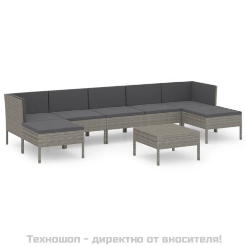 Градински лаундж комплект с възглавници 8 части полиратан сив