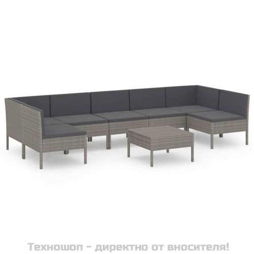 Градински лаундж комплект с възглавници 8 части полиратан сив