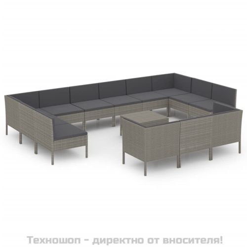 Градински лаундж комплект с възглавници 14 части полиратан сив