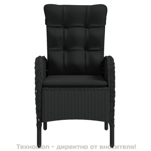 Градински трапезен комплект от 3 части с възглавници черен