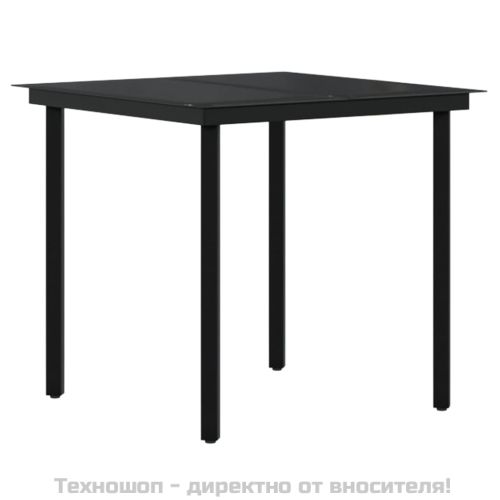 Градински трапезен комплект от 3 части с възглавници черен