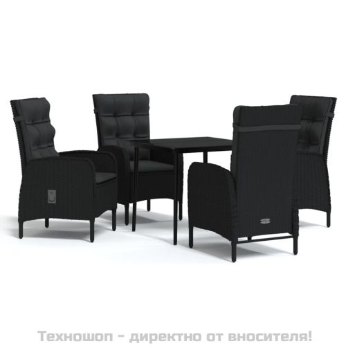 Градински трапезен комплект от 5 части с възглавници черен