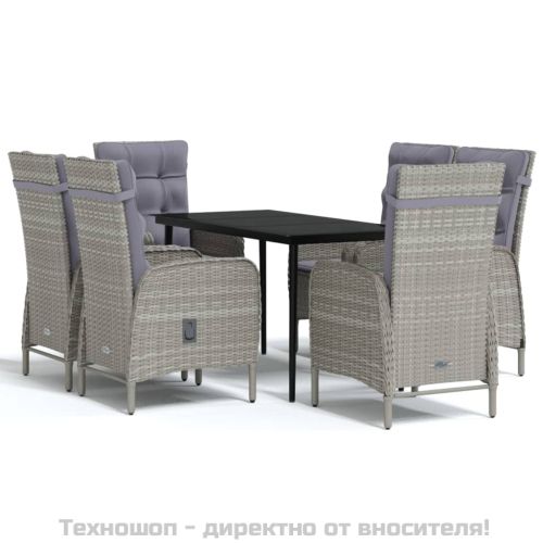 Градински трапезен комплект с възглавници 7 части сиво и черно