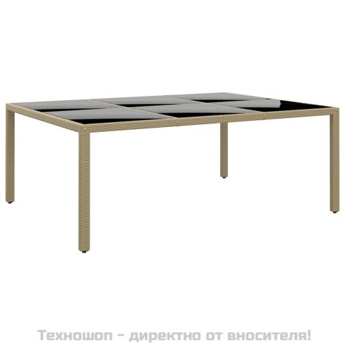 Градинска маса 200x150x75 см закалено стъкло и полиратан бежова