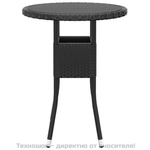 Градинска маса, Ø60x75 см, закалено стъкло и полиратан, черна