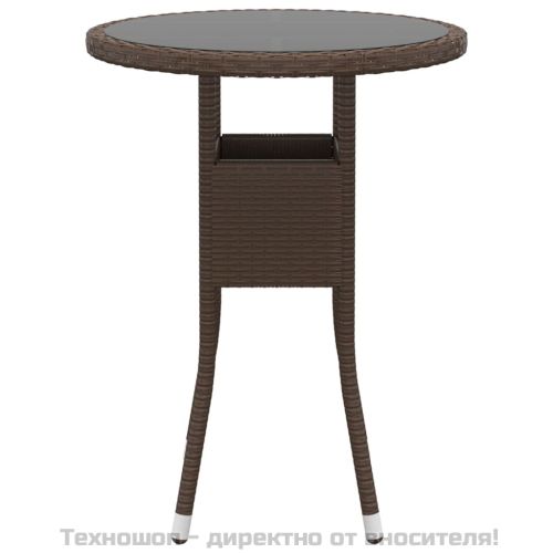 Градинска маса, Ø60x75 см, закалено стъкло и полиратан, кафява