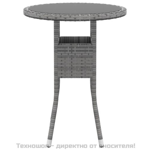 Градинска маса, Ø60x75 см, закалено стъкло и полиратан, сива