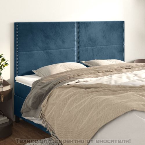 Табла за легло, тъмносиня, 200x5x118/128 см, кадифе
