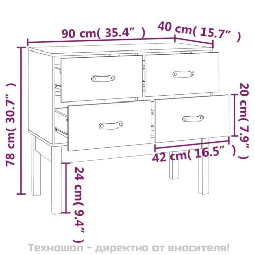 Конзолна маса, сива, 90x40x78 см, борово дърво масив