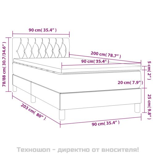 Боксспринг легло с матрак, тъмносиво, 90x200 см, плат