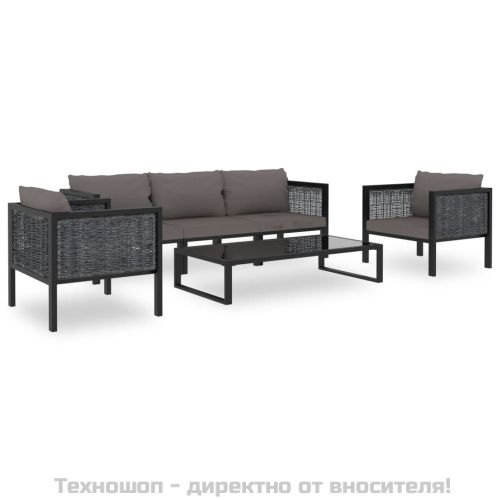 Модулен ъглов диван с ляв подлакътник, полиратан, антрацит