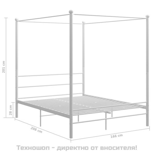 Рамка за легло с балдахин, бяла, метал, 160x200 см