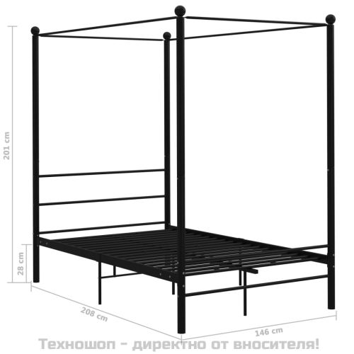 Рамка за легло с балдахин, черна, метал, 140x200 cм