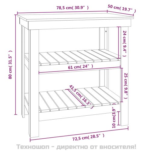 Работна маса сива 78,5x50x80 см борово дърво масив