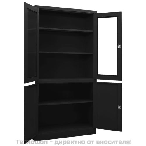 Офис шкаф, черен, 90x40x180 см, стомана