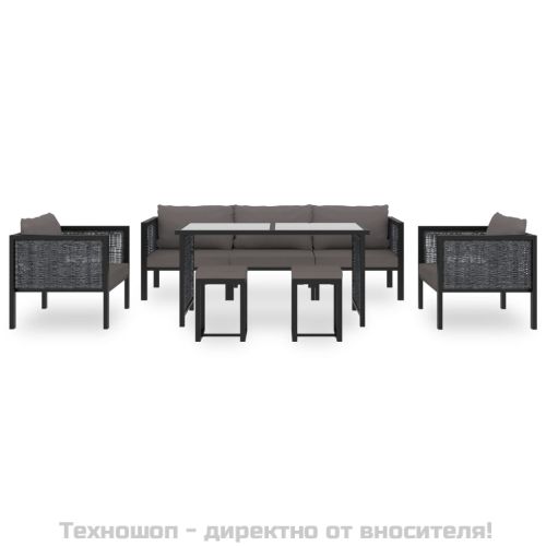 Градински комплект с възглавници, 8 части, полиратан, антрацит