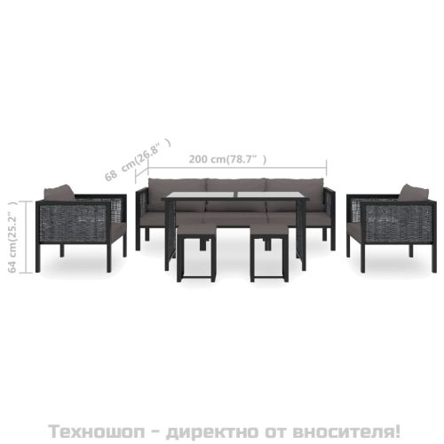 Градински комплект с възглавници, 8 части, полиратан, антрацит