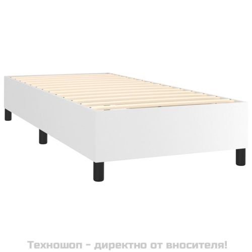 Рамка за легло с пружини с балдахин, бяла, 90x200 см изкуствена кожа