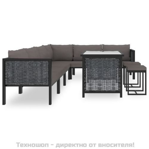 Градински комплект с възглавници, 9 части, полиратан, антрацит