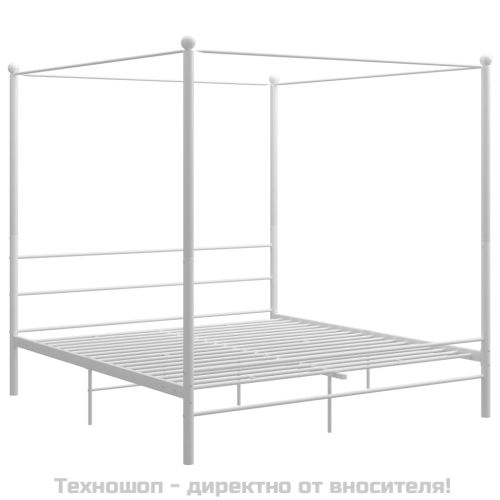 Рамка за легло с балдахин, бяла, метал, 180x200 cм