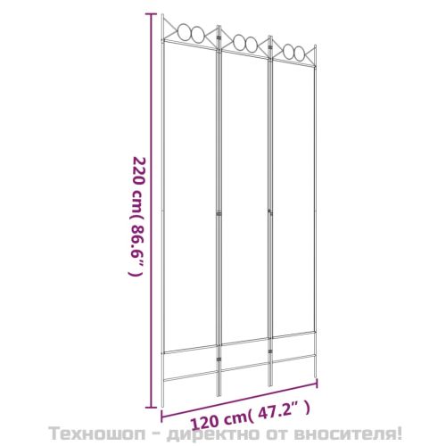 Параван за стая, 3 панела, бял, 120x220 см, текстил