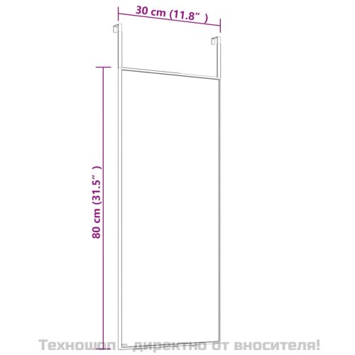 Огледало за врата, черно, 30x80 см, стъкло и алуминий