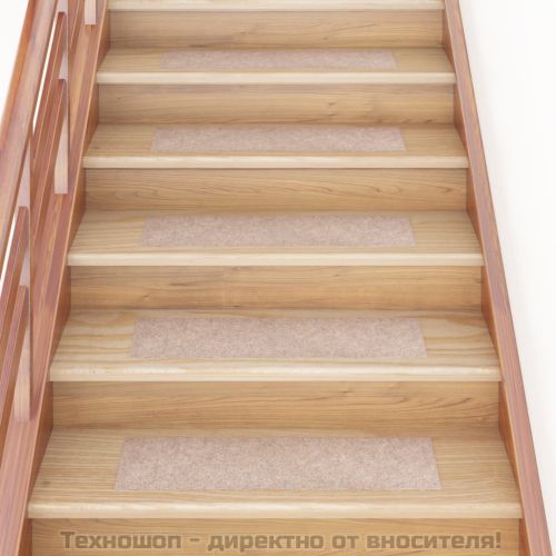 Изтривалки за стълби, самозалепващи се, 15 бр., 76x20 см, светлокафяви, правоъгълни