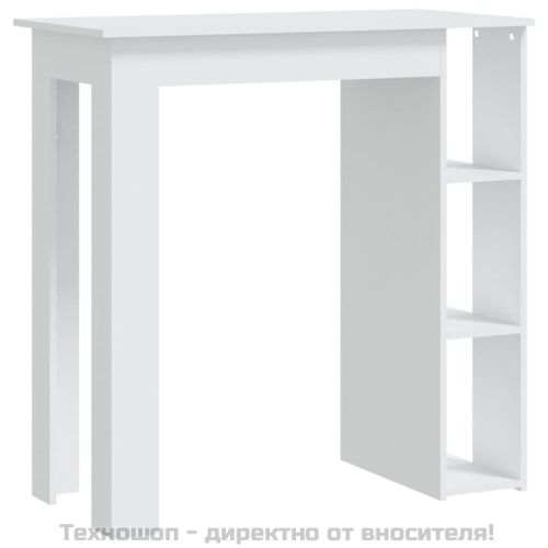 Бар маса с рафт, бяла, 102x50x103,5 см, инженерно дърво