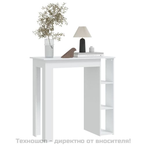 Бар маса с рафт, бяла, 102x50x103,5 см, инженерно дърво
