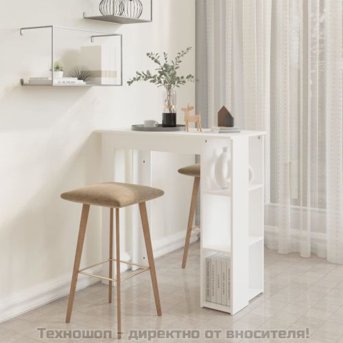 Бар маса с рафт, бяла, 102x50x103,5 см, инженерно дърво