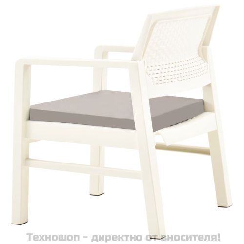 Градински комплект, 3 части, пластмаса, бял