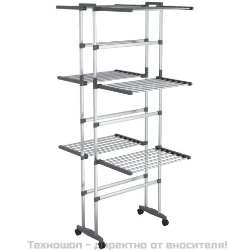 Триетажен сушилник за дрехи с колелца, сребрист, 60x70x129 см