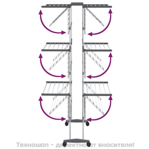 Триетажен сушилник за дрехи с колелца, сребрист, 60x70x129 см