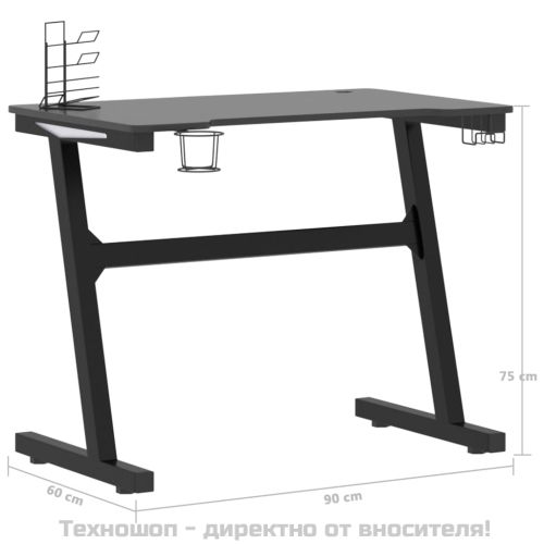 Гейминг бюро LED със Z-образни крака, черно, 90x60x75 см