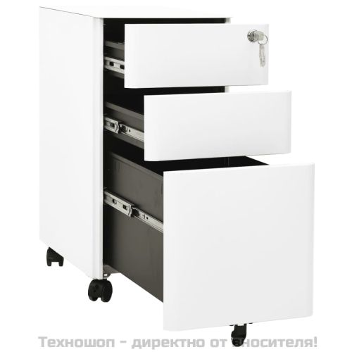 Мобилен офис шкаф, бял, 30x45x59 см, стомана