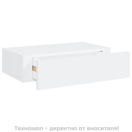 Стенен рафт с чекмедже, бял, 40x23,5x10 см, МДФ