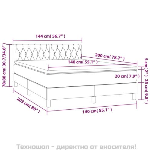 Боксспринг легло с матрак, тъмносиво, 140x200 см, плат