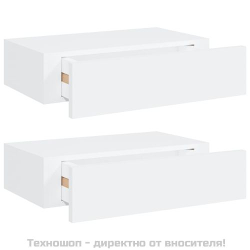 Стенни рафтове с чекмеджета, 2 бр, бели, 40x23,5x10 см, МДФ