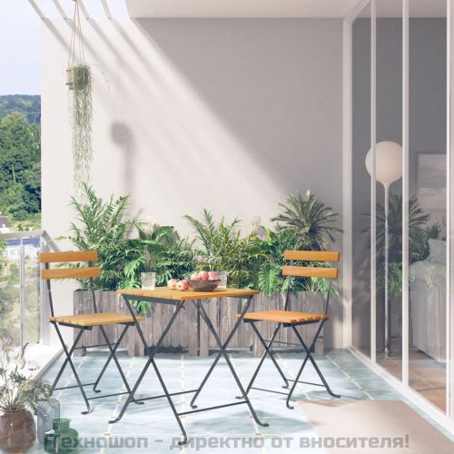 Градински бистро комплект, 3 части, сгъваем, акация масив