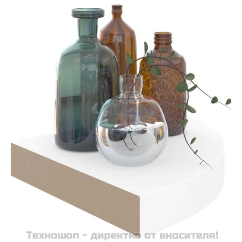 Плаващ ъглов рафт, бял гланц, 25x25x3,8 см, MDF