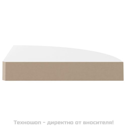 Плаващ ъглов рафт, бял гланц, 25x25x3,8 см, MDF