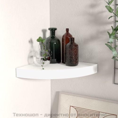 Окачен ъглов рафт, бял, 25x25x3,8 см, МДФ