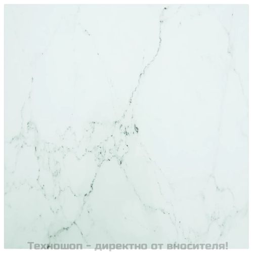 Плот за маса бял 70x70см 6мм закалено стъкло с мраморен дизайн