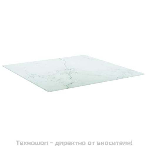 Плот за маса бял 70x70см 6мм закалено стъкло с мраморен дизайн