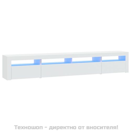 ТВ шкаф с LED осветление, бял, 240x35x40 см